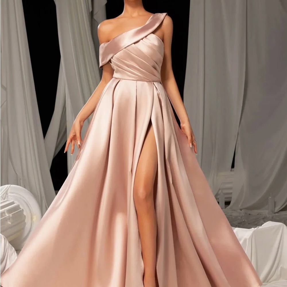 Elegant Sloping Neck-Split A-line Satin Dress